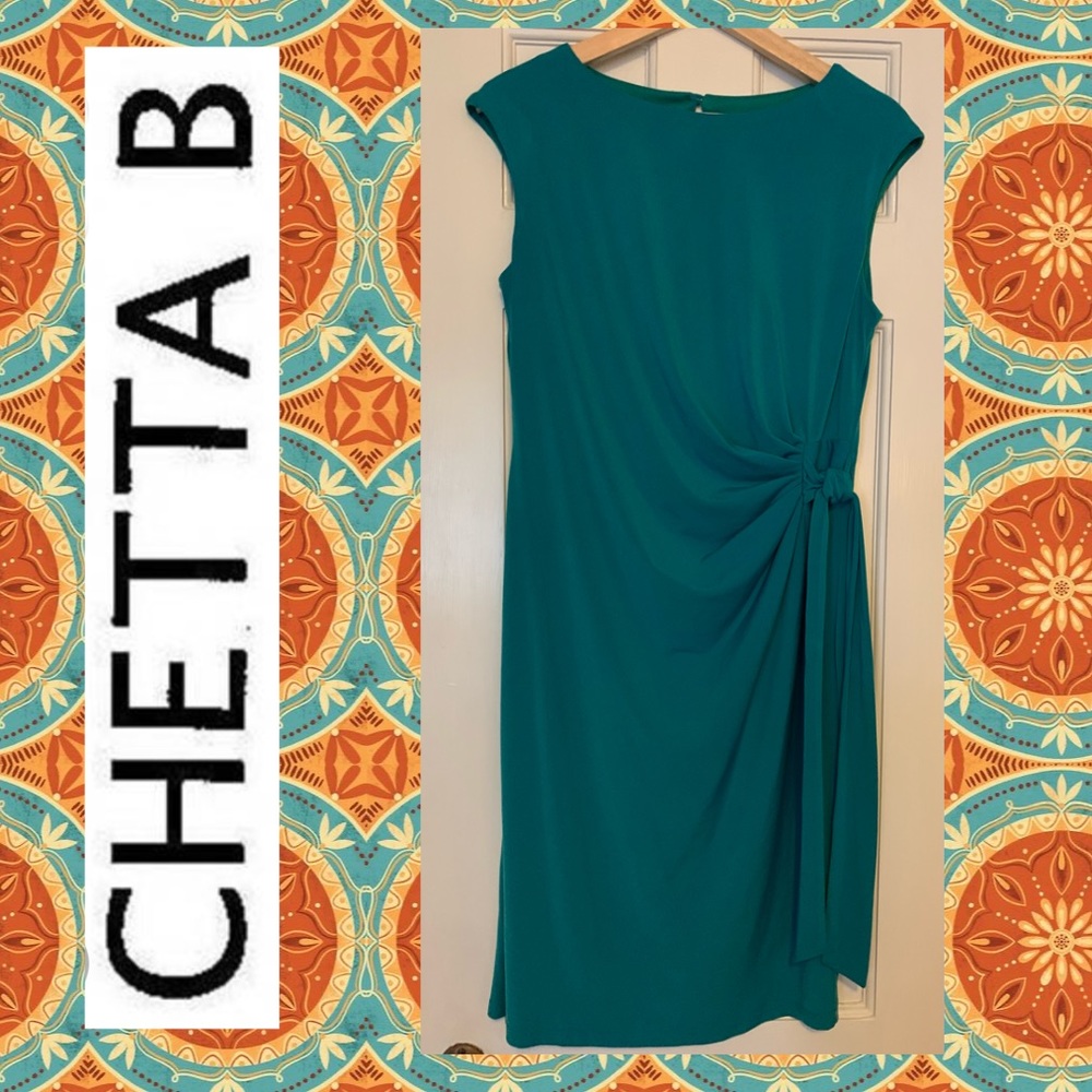 Chetta B. Teal Jersey Dress w/Tie Accent at Waist